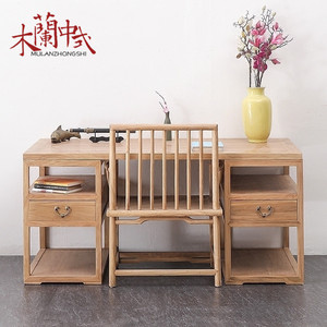 中式书桌 老榆木免漆原木色电脑桌实木储物简约书桌仿古家具定制