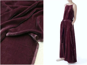 绛紫红纯色真丝丝绒面料 天鹅绒重磅桑蚕丝布料 连衣裙旗袍时装料