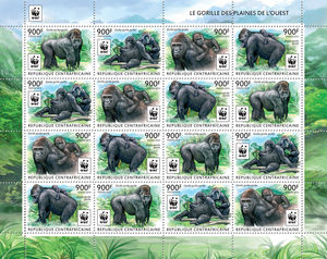 中非 2015年 大猩猩  WWF  4套小版张  MNH 单套 32