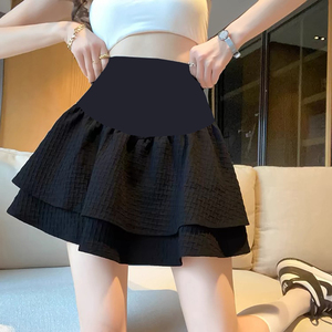 法式黑色蓬蓬短裙孕妇夏季薄款设计感百褶半身裙防走光a字蛋糕裙