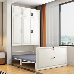 现代简约阳台隐形床衣柜一体伸缩床单人床折叠床小户型实木午休床