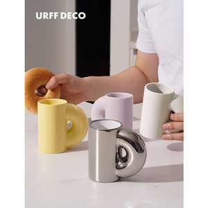 URFF DECO专利 CUCU马克杯乖萌粗把手北欧陶瓷杯香芋紫镜面银水杯