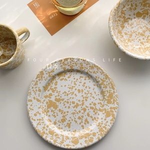 创意搪瓷泼墨碗餐具早餐盘杯子沙拉燕麦酸奶碗马克杯盘子礼物