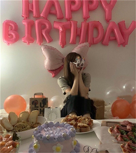 彩色字母蛋糕蜡烛铝膜气球 HAPPY BIRTHDAY 生日布置道具派对装扮