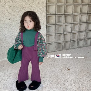 韩国女童洋气针织背带裤2024春装儿童时髦紫色喇叭裤宝宝百搭长裤