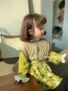韩国东大门童装女童毛衣开衫2024春装新款拼色针织衫儿童洋气上衣
