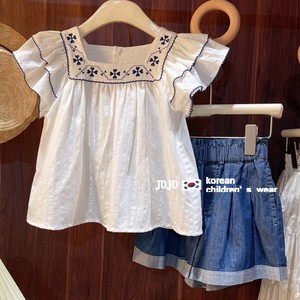 童装女童白色小飞袖衬衫2024夏季新款宝宝可爱娃娃衫森系短袖上衣