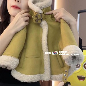 韩版女童羊羔绒外套2024春装款洋气时髦加绒加厚男宝宝一体绒棉服