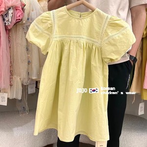 韩国童装女童黄色连衣裙2024夏装新款洋气小女孩宝宝纯棉公主裙子