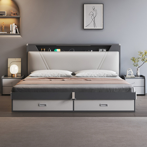 高箱储物床现代简约主卧双人床新款轻奢榻榻米床小户型气动板式床