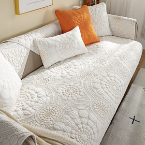纯棉刺绣素色沙发垫四季通用防滑中式复古布艺沙发坐垫巾盖布套罩