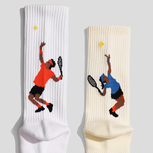 SOX&CO.原创设计发球图案情侣纳达尔男女毛巾底运动袜白袜网球袜