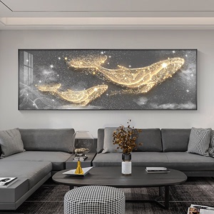 带灯led星空鲸鲲客厅沙发背景墙装饰画现代简约轻奢烤瓷晶瓷画