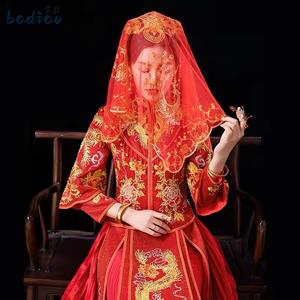 新娘红盖头结婚2024半透明纱头纱秀禾服蒙头喜帕中式婚礼红色头巾