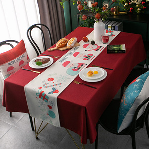 圣诞节主题风格桌布新年茶几氛围感防水防油免洗红色喜庆装饰桌旗
