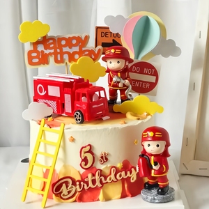 消防员蛋糕装饰摆件消防车灭火队火警男孩玩具儿童生日烘焙插件
