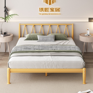 北欧铁艺床家用双人床现代简约单人床1.5米出租房公寓铁架床加固