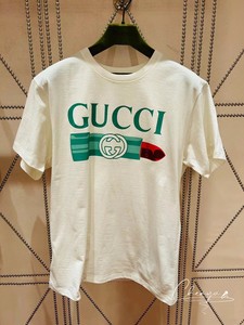 国内现货Gucci/古驰 新款 撞色口红图案字母印花短袖男 T恤女半袖