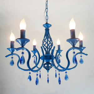 地中海吊灯客厅餐厅卧室灯具欧式铁艺蓝色水晶灯美式简约蜡烛吊灯