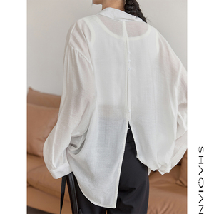 薄款白色防晒衬衫女长袖2024新款夏季宽松小众设计感后背开叉衬衣