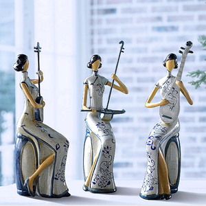 中式旗袍仕女二胡古琴琵琶乐队人物摆件老上海民国风博古柜装饰