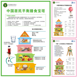 中国居民膳食平衡宝塔孕前孕期儿童食物热量对照表卡路里海报挂图