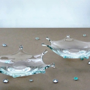 日本玻璃硝子作家水滴水花餐碟甜品碟豆皿可爱展会购入香立熏香插