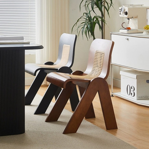 设计师CC餐椅田园风实木日式中古藤编椅子靠背久坐舒服家用客厅