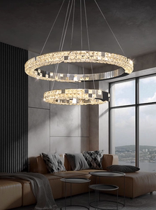 不锈钢现代轻奢客厅吊灯个性创意圈圈餐厅卧室灯新款高级感水晶灯