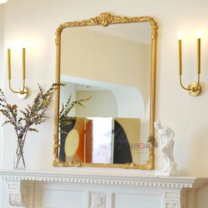 法式复古浴室化妆镜壁挂墙卫生间欧美式雕花玄关客厅壁炉装饰镜子