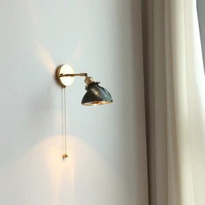 日式床头壁灯拉线开关北欧客厅民宿伸缩墙壁装饰拉绳铜创意过道灯