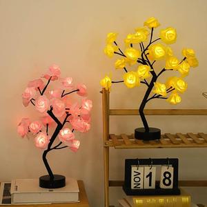 新款仿真玫瑰花树灯LED造型小夜灯USB电池盒室内装饰氛围彩灯定制