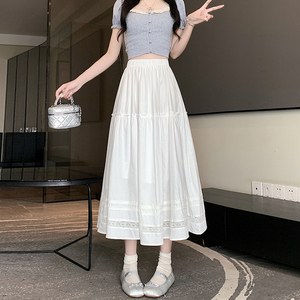 白色半身裙女夏季蛋糕裙2024新款今年流行的爆款伞裙蕾丝仙女长裙