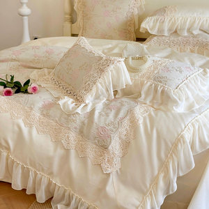 法式玫瑰提花全棉四件套公主风纯棉床上用品140支长绒棉床单被套