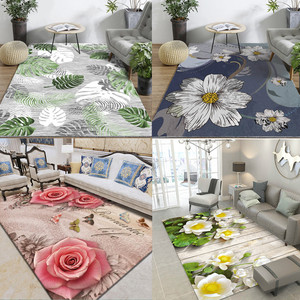 网红玫瑰花家用现代简约田园粉色地毯卧室床边毯客厅茶几地垫门垫
