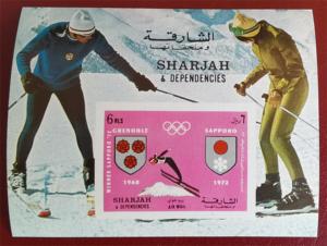 沙迦1972年 札幌冬季奥运会 滑雪 邮票 全新小型张 Z27