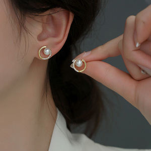 圆环珍珠耳钉2024年新款爆款锆石S925纯银耳饰耳夹轻奢高级感气质