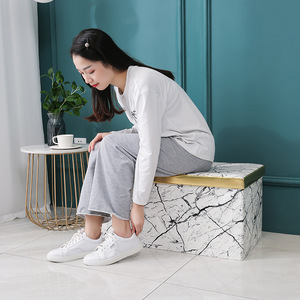 皮革大理石纹长方形可折叠收纳凳更衣间换鞋凳沙发脚凳欧式储物凳