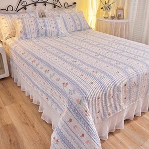 加棉加厚纯棉床单四季通用可机洗床上防滑韩版花边床裙款盖毯床盖