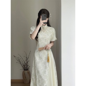 新中式国风改良旗袍连衣裙女夏季年轻款少女高级感修身礼服长裙子