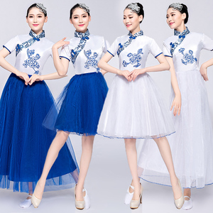青花瓷学生民乐古筝演出服女大合唱团优雅表演古典中国风成人服装