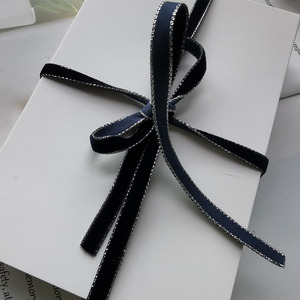 10米植绒金丝绒双边银线头花蝴蝶结腰带布带子手工蛋糕礼品包装带