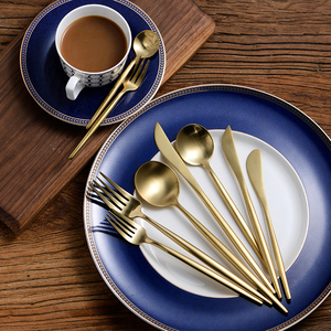 欧式304不锈钢西餐牛排刀餐具刀叉套装 创意家用金色刀叉勺三件套