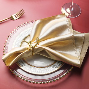欧式餐巾布口布西餐厅摆盘折花布擦杯软装餐桌餐垫配金色餐巾扣环