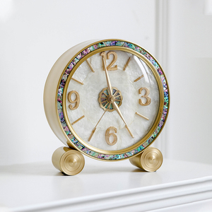 轻奢风法式贝壳座钟家用黄铜台式钟表桌面摆件高级感创意装饰时钟