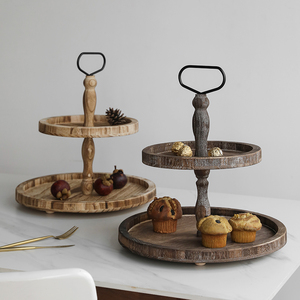 创意欧式甜品架森系双层三层蛋糕盘木质甜品台装饰托盘展示架道具