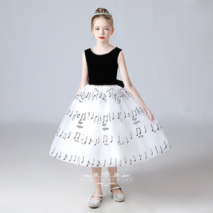 女童钢琴表演礼服裙学生艺考礼服儿童公主裙音符短款轻奢小众高端