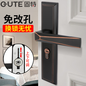 固特可调节锁子门锁家用通用型卧室门把手卫生间锁具免开孔锁
