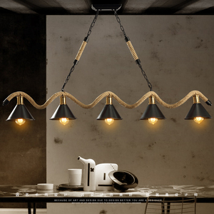 工业风麻绳吊灯美式复古咖啡餐厅烧烤店吧台长条loft创意个性灯具