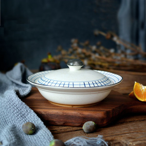 【新格子系列】日式手绘格子陶瓷餐具饭碗汤碗创意盖碗蒸蛋碗
